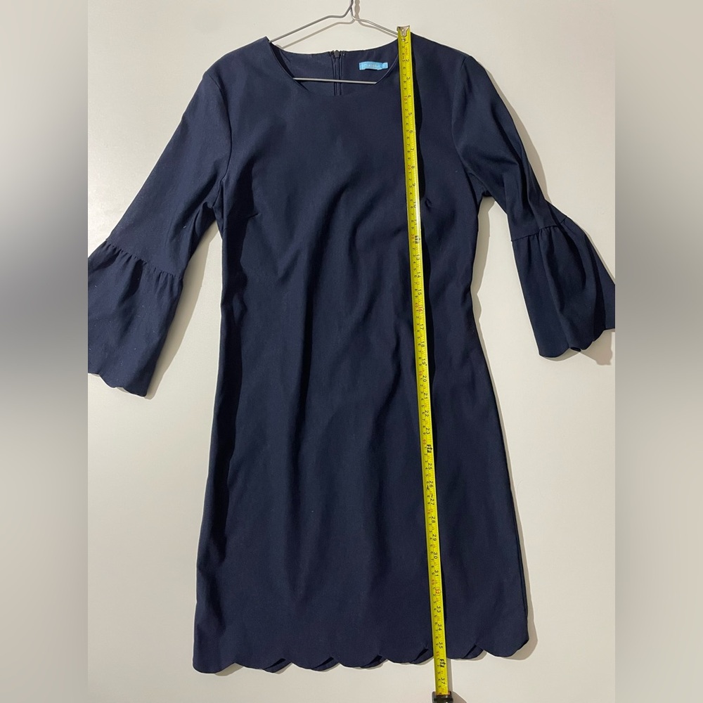 J.McLaughlin “Elle” Navy 3/4 Bell Sleeve Dress Scalloped Hem - Picture 10 of 11